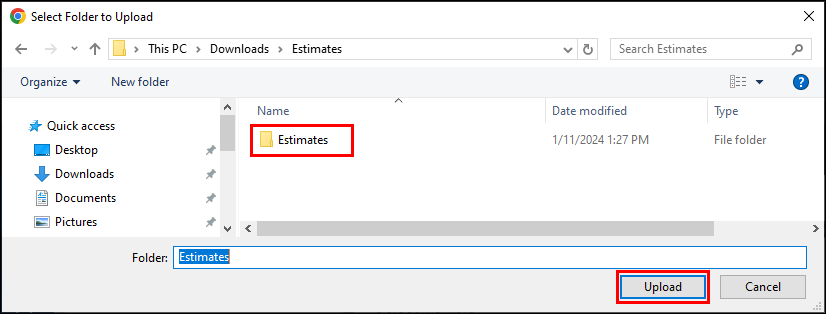 locate estimate folder