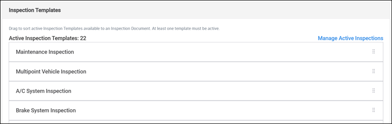 inspection template settings section