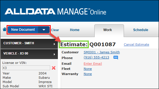 new doc or existing estimate