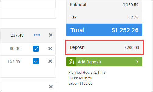 deposited amount on document