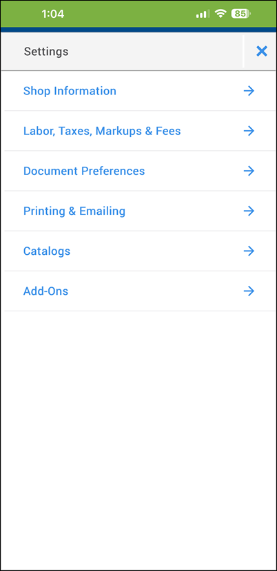 settings menu