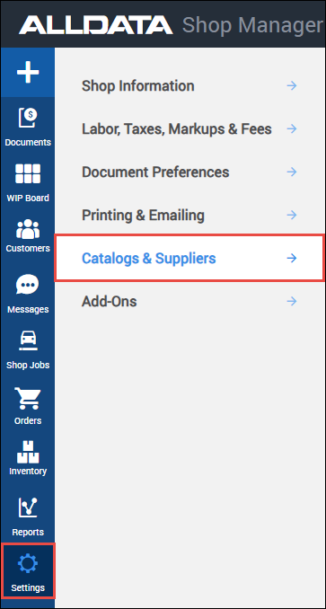 catalogs and suppliers menu