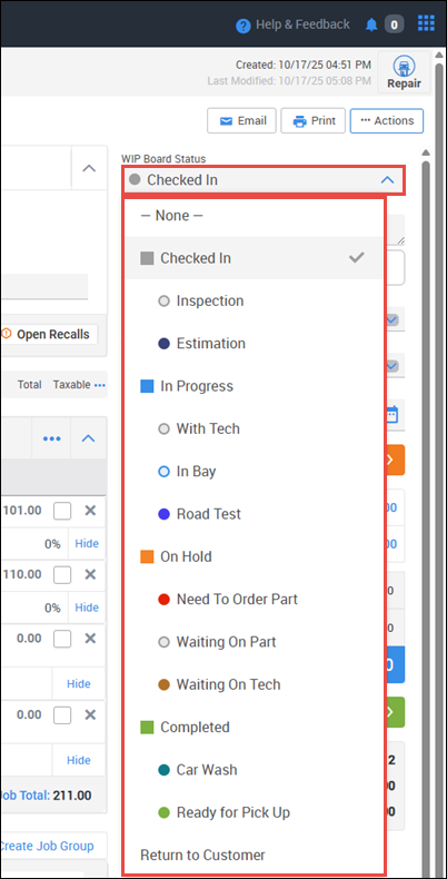 document wip status