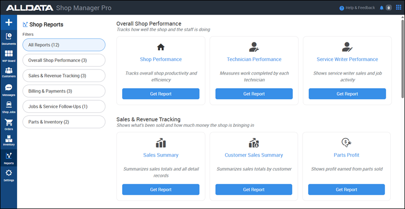 main reports view