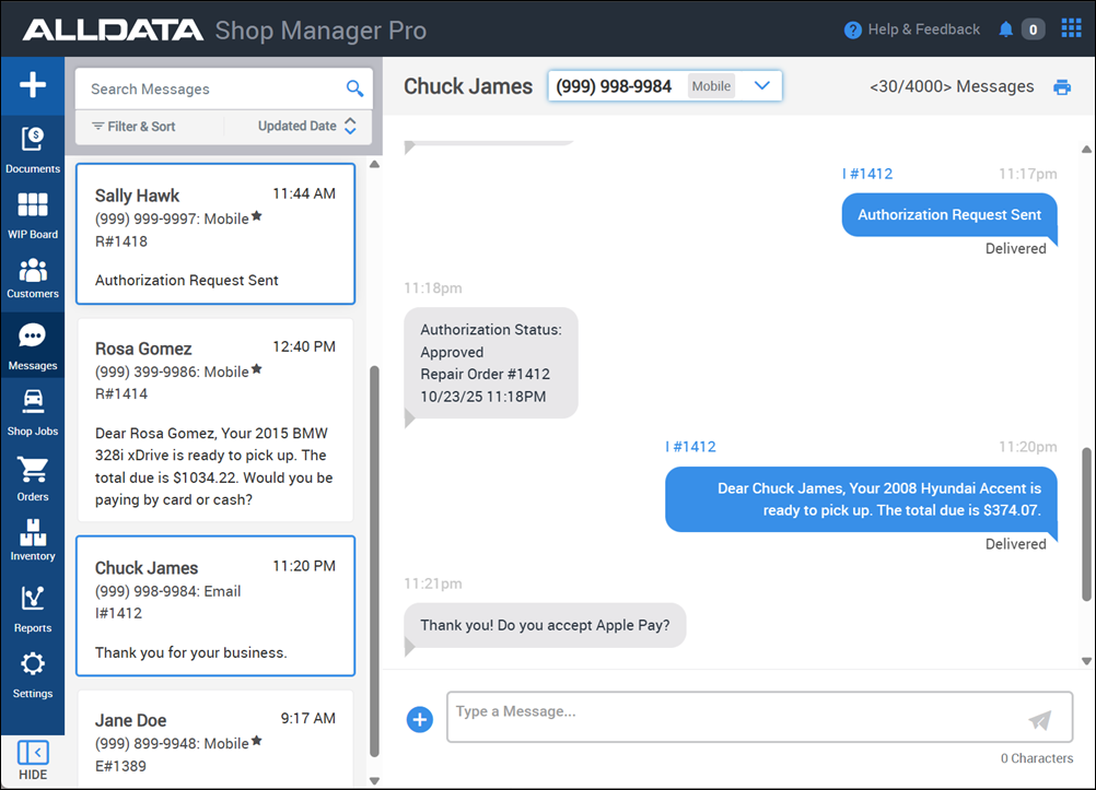 messages page