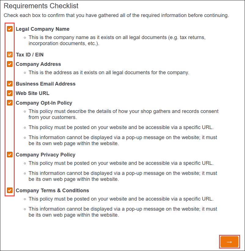 requirements checklist