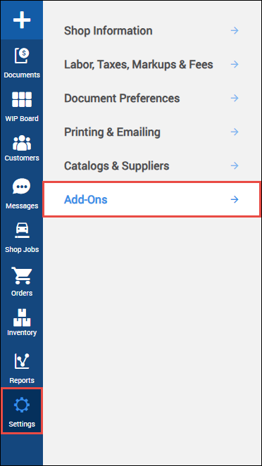 settings menu