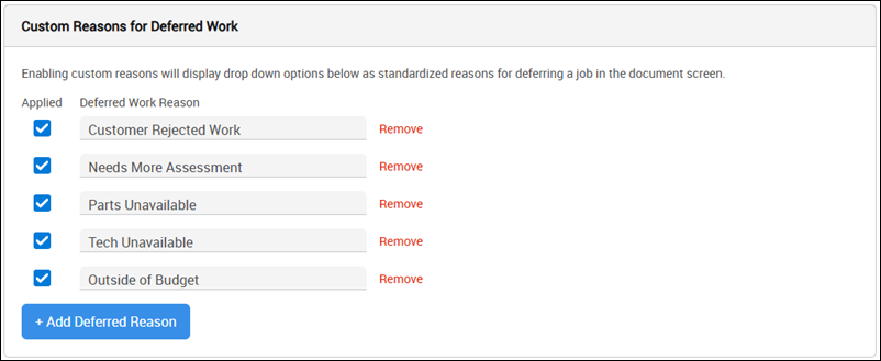 custom reasons