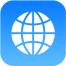 Blue white icon showing a globe